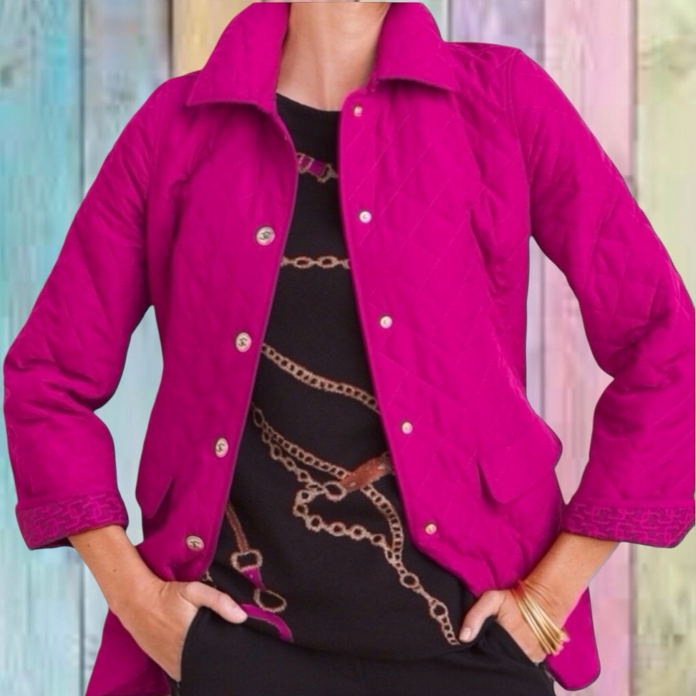 Chico’s Fuchsia Pink Quilted Snap Lightweight Barn Jacket